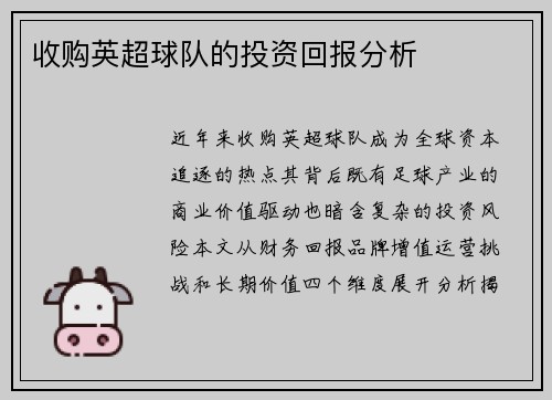 收购英超球队的投资回报分析
