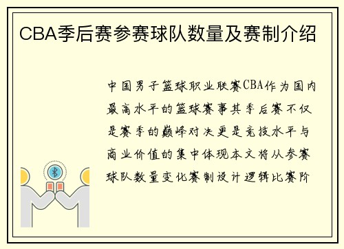 CBA季后赛参赛球队数量及赛制介绍